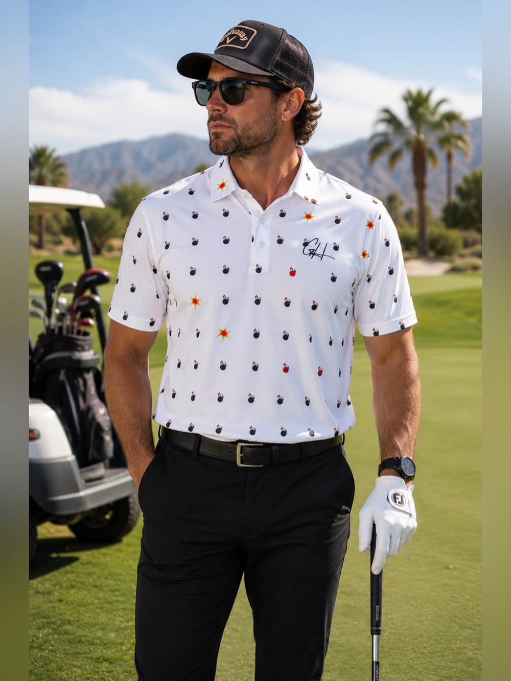 GasHouse Golf Bomb Print Performance Polo Size Large